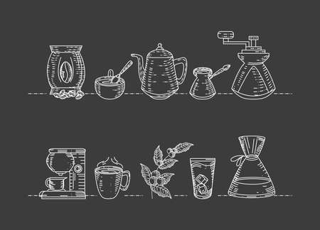 coffee brewing cups kettke sketchのイラスト素材