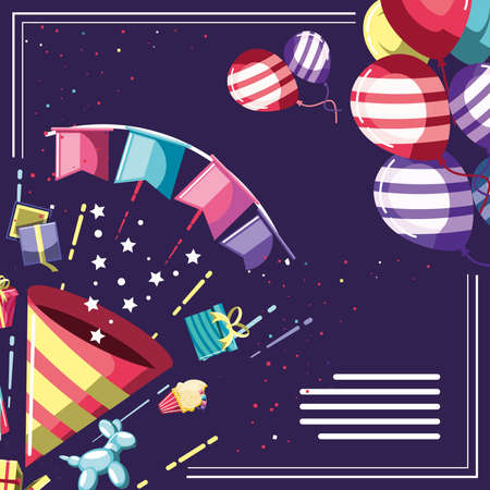 birthday confetti balloons gifts cupcakeのイラスト素材