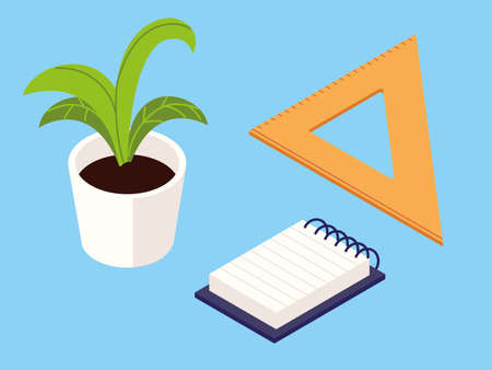 work office notepad ruler plantのイラスト素材
