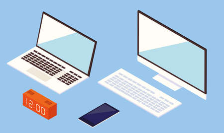 computer smartphone clock work iconsのイラスト素材