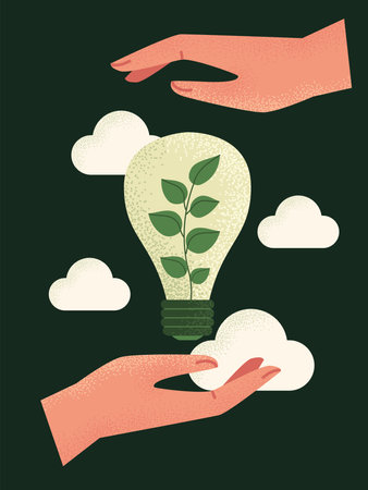 ecology energy care hands bulbのイラスト素材