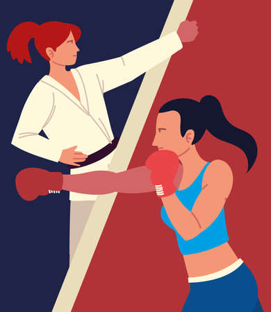 sporty women activities boxing karateのイラスト素材
