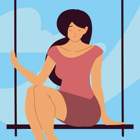 woman sitting swing self timeのイラスト素材
