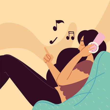 woman listening music with earphonesのイラスト素材