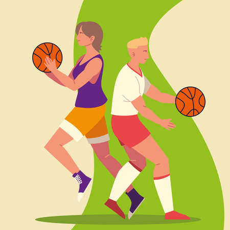 woman man basketball activity sportのイラスト素材