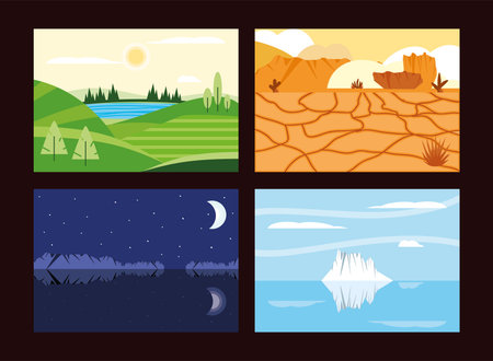 landscapes dessert winter night greeneryのイラスト素材