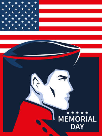 memorial day colonial soldier flagのイラスト素材