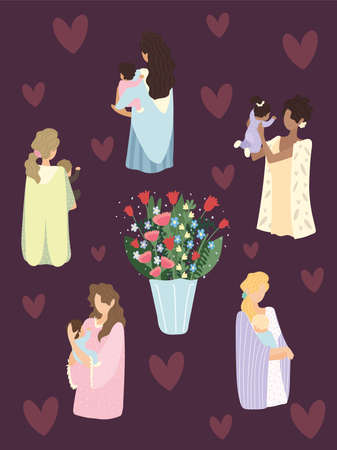 mothers and babies flowers decorationのイラスト素材