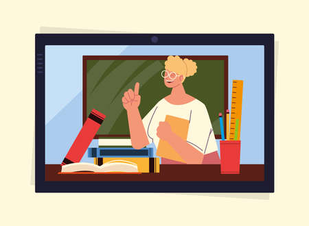 online class presentation teacher booksのイラスト素材