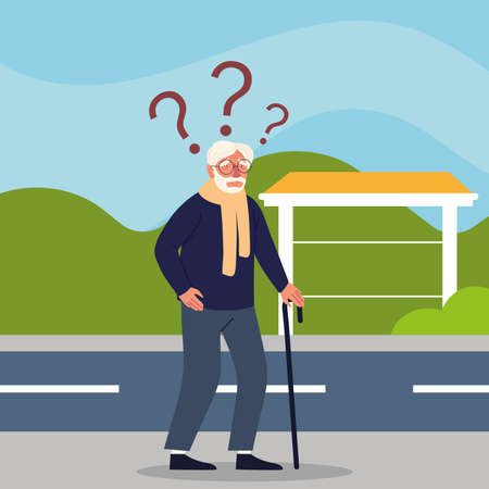 alzheimer man confused in streetのイラスト素材