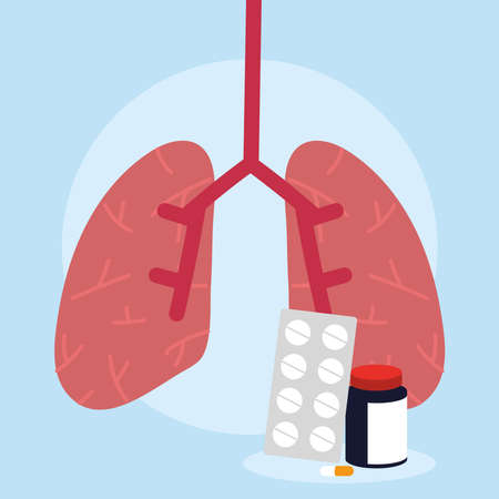 human lungs medicine capsules cartoonのイラスト素材