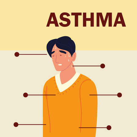 asthma symptoms disease sick manのイラスト素材