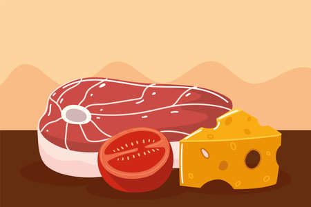meat tomato cheese fresh foodのイラスト素材