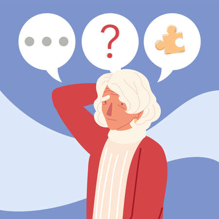 alzheimer old female difficulty understandingのイラスト素材