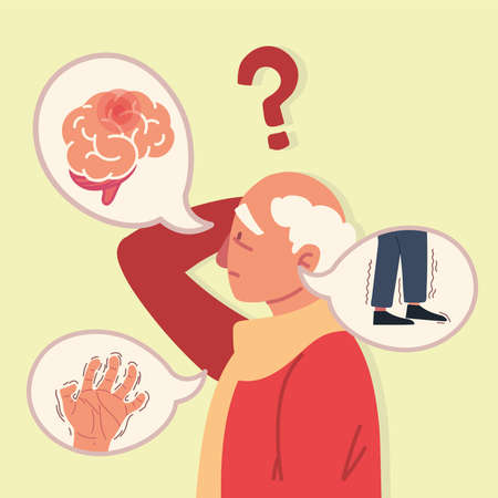 confused man tremor dementia parkinsonのイラスト素材