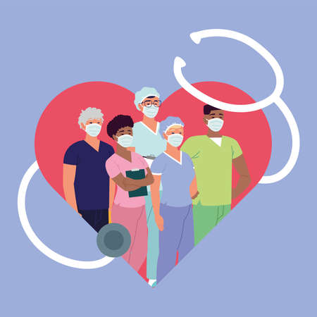 nurses heart stethoscope with masksのイラスト素材