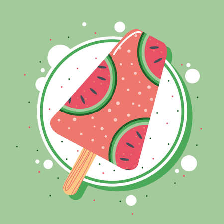 watermelon fruit ice cream bannerのイラスト素材