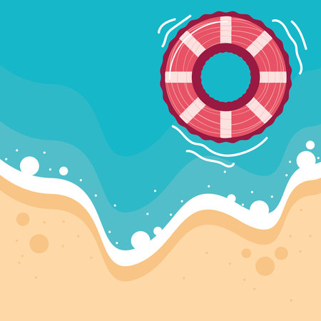 summer beach lifebuoy sand seaのイラスト素材