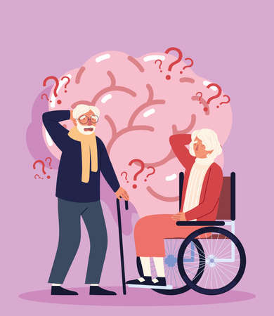 alzheimer old couple mental impairmentのイラスト素材