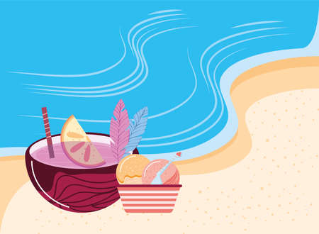 summer drink icecream beach seaのイラスト素材