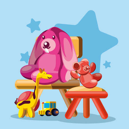 rabbit bear giraffe car toysのイラスト素材