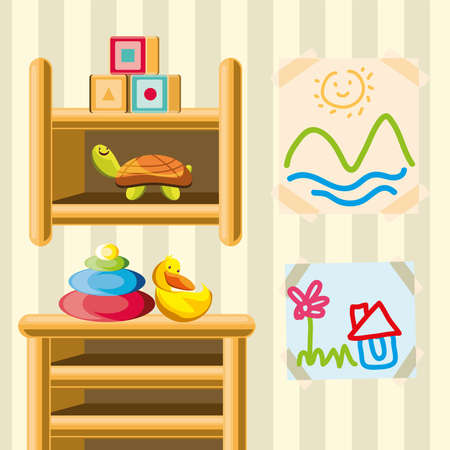 nursery shelf toys duck turtleのイラスト素材