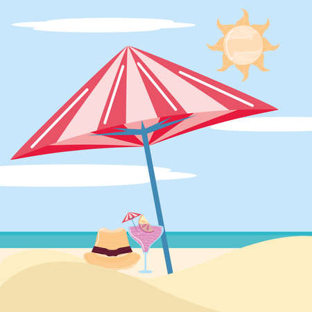 summer beach cocktail umbrella hatのイラスト素材