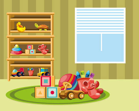 nursery room toys on carpetのイラスト素材