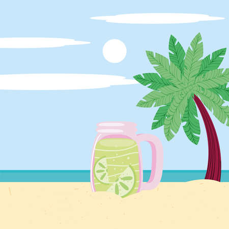 summer lemonade beach sea palmのイラスト素材