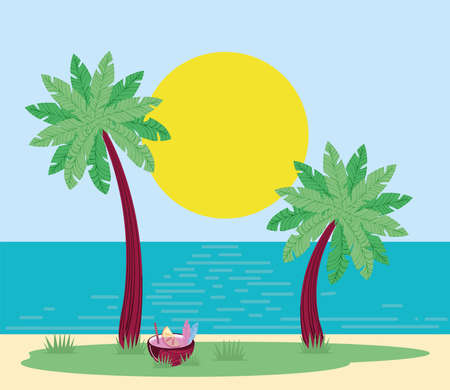 summer beach palms cocktail seaのイラスト素材