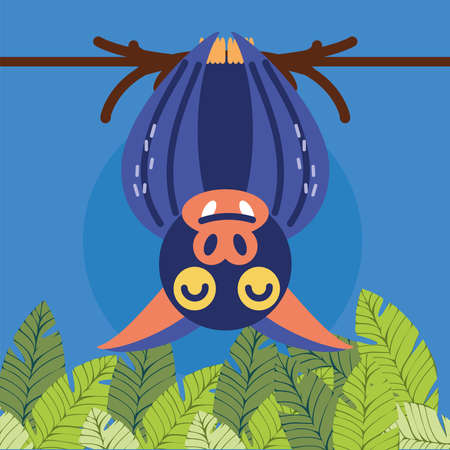 bat hanging branch tree foliageのイラスト素材