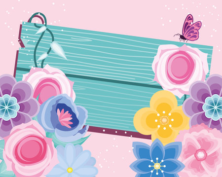 signboard flowers butterfly nature decorationのイラスト素材