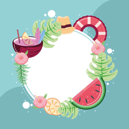 summer lifebuoy cocktail watermelon flowersのイラスト素材