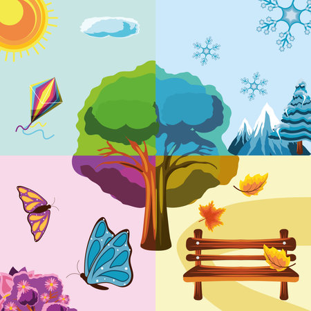 tree landscape winter spring summer autumnのイラスト素材