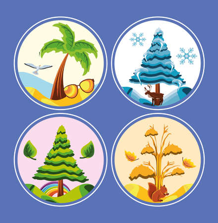 trees seasons winter spring autumn summerのイラスト素材