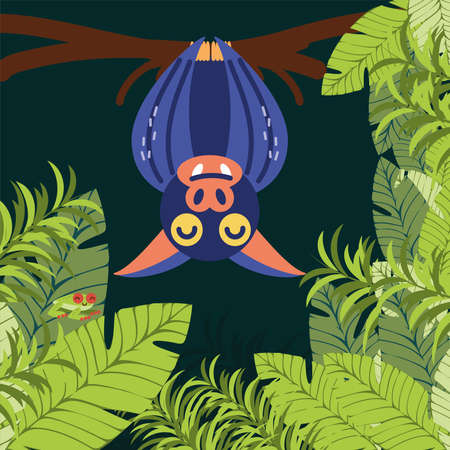 hanging bat foliage branch tropicalのイラスト素材