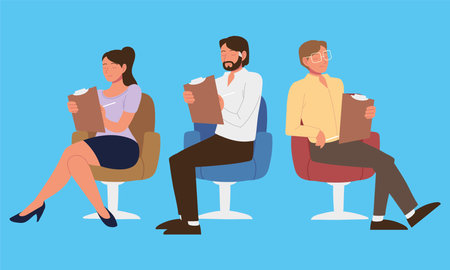 psychologist characters with clipboard workingのイラスト素材
