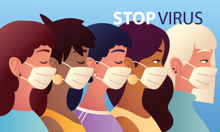 women stop virus, medical masksのイラスト素材