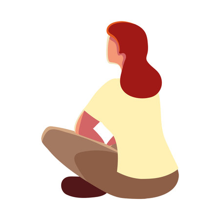 woman sitting floor back viewのイラスト素材