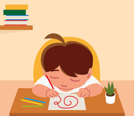 boy drawing at homeのイラスト素材
