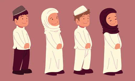 cute muslim kids arabian clothesのイラスト素材