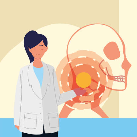 rheumatology woman doctor and neck painのイラスト素材