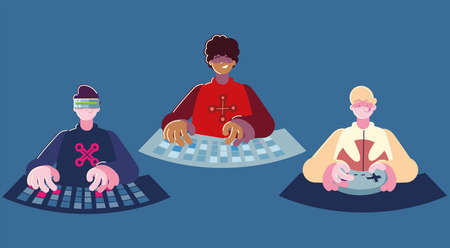 gamers young boys with keyboard controlのイラスト素材