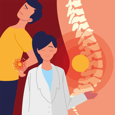 rheumatology woman doctor and patient man spineのイラスト素材