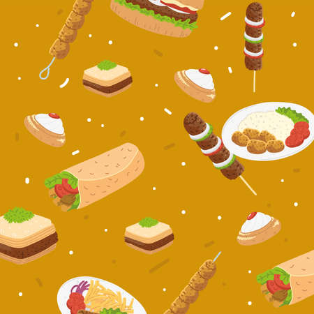 arabic food icon set backgroundのイラスト素材