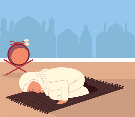 muslim woman praying on mosqueのイラスト素材