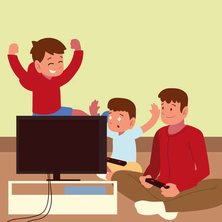 dad and childrens play at homeのイラスト素材