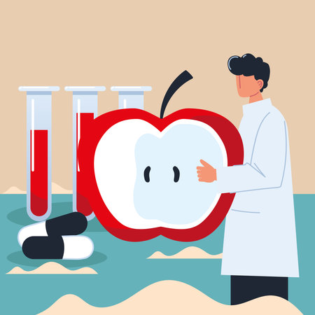 doctor food diabetes test and pillsのイラスト素材