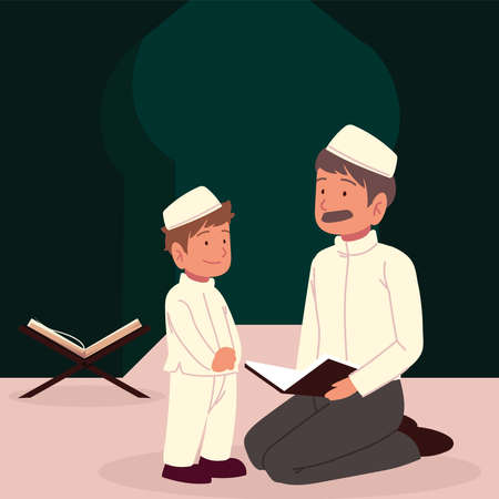 arabian man boy with quran cartoonのイラスト素材