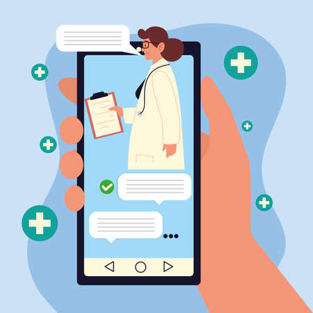 online medicine chatting, doctor consultationのイラスト素材